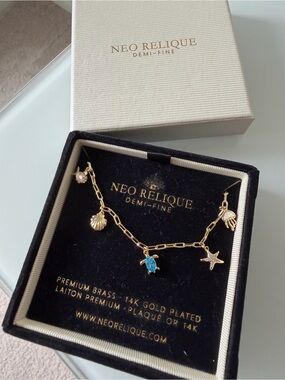 Neo Relique Gold turtle pearl seashell Charm Necklace